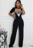 Women Elegant Patchwork Short-Sleeved Jumpsuit