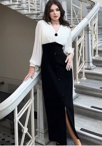 Women Autumn Sexy Style Elegant Colorblock Dress