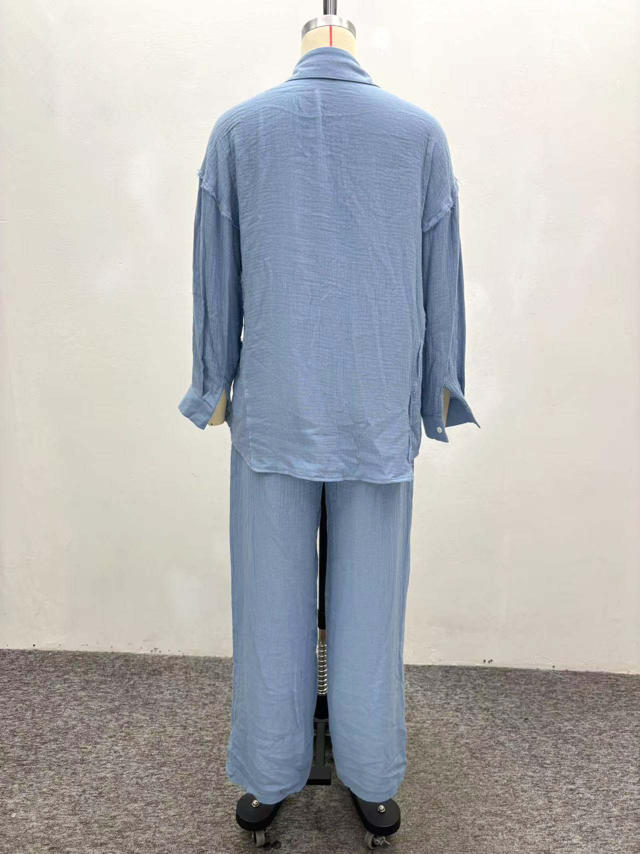 Women Turndown Collar Long-Sleeved Shirt and Pants Two-Piece Set