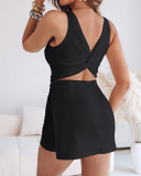 Women French Square Neck Sleeveless Pleated Bodycon Dress