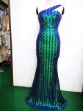 Spring Elegant Bling Bling Sequins One Shoulder Sleeveless Mermaid Formal Cocktail Evening Dress