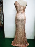 Spring Elegant Bling Bling Sequins One Shoulder Sleeveless Mermaid Formal Cocktail Evening Dress