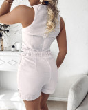Women Summer Sleeveless Hollow Top and Shorts Two-Piece Set