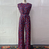 Women Summer Sleeveless Diamond Plaid Wide-Leg Jumpsuit