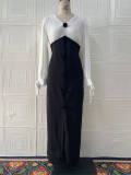 Women Autumn Sexy Style Elegant Colorblock Dress