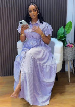 Plus Size African Striped Short-Sleeved Maxi Dress with Slits Plus Size African Striped Short-Sleeved Maxi Dress with Slits