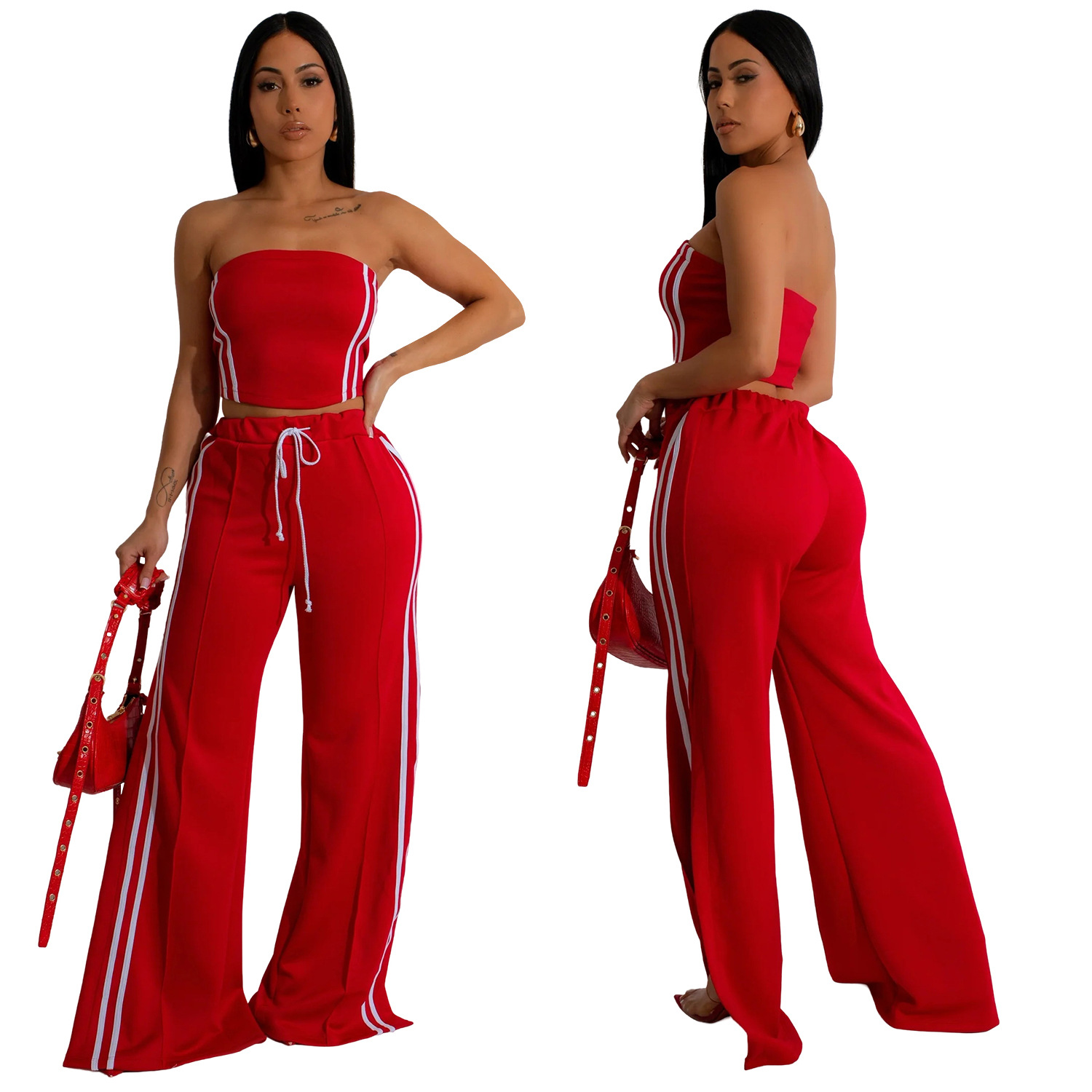 Women Summer Sexy Strapless Top and Two-Piece Pants Set