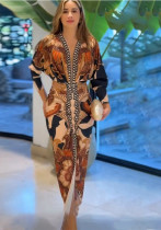 Women Spring Short-Sleeved V-Neck Printed Dress