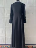 Women Autumn French Lace Turndown Collar Lantern Sleeve Dress
