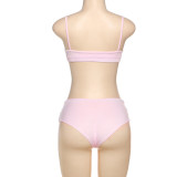 Women Summer Heart Print Hole Strapless Sexy Solid Top and Shorts Two-Piece Set
