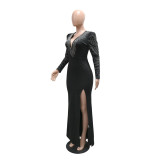Women V-Neck Slit Dress