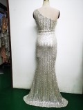 Spring Elegant Bling Bling Sequins One Shoulder Sleeveless Mermaid Formal Cocktail Evening Dress