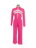 Women Style Street Zipper Contrast Patchwork Top and Pant Set