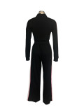 Women Style Street Zipper Contrast Patchwork Top and Pant Set