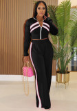 Women Style Street Zipper Contrast Patchwork Top and Pant Set