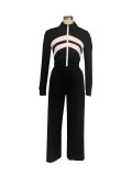 Women Style Street Zipper Contrast Patchwork Top and Pant Set