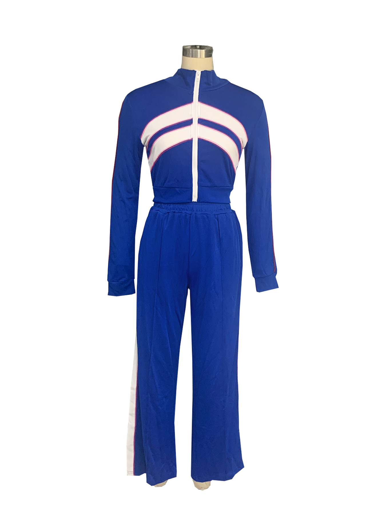 Women Style Street Zipper Contrast Patchwork Top and Pant Set