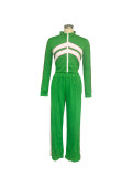Women Style Street Zipper Contrast Patchwork Top and Pant Set