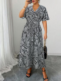 Fashionable V-Neck Black & White Contrast Dress Spring/Summer Women's Wear