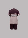 Women's Spring/Summer Geometric Stripe Round Neck T-Shirt & Tight-Fit Shorts Casual Set