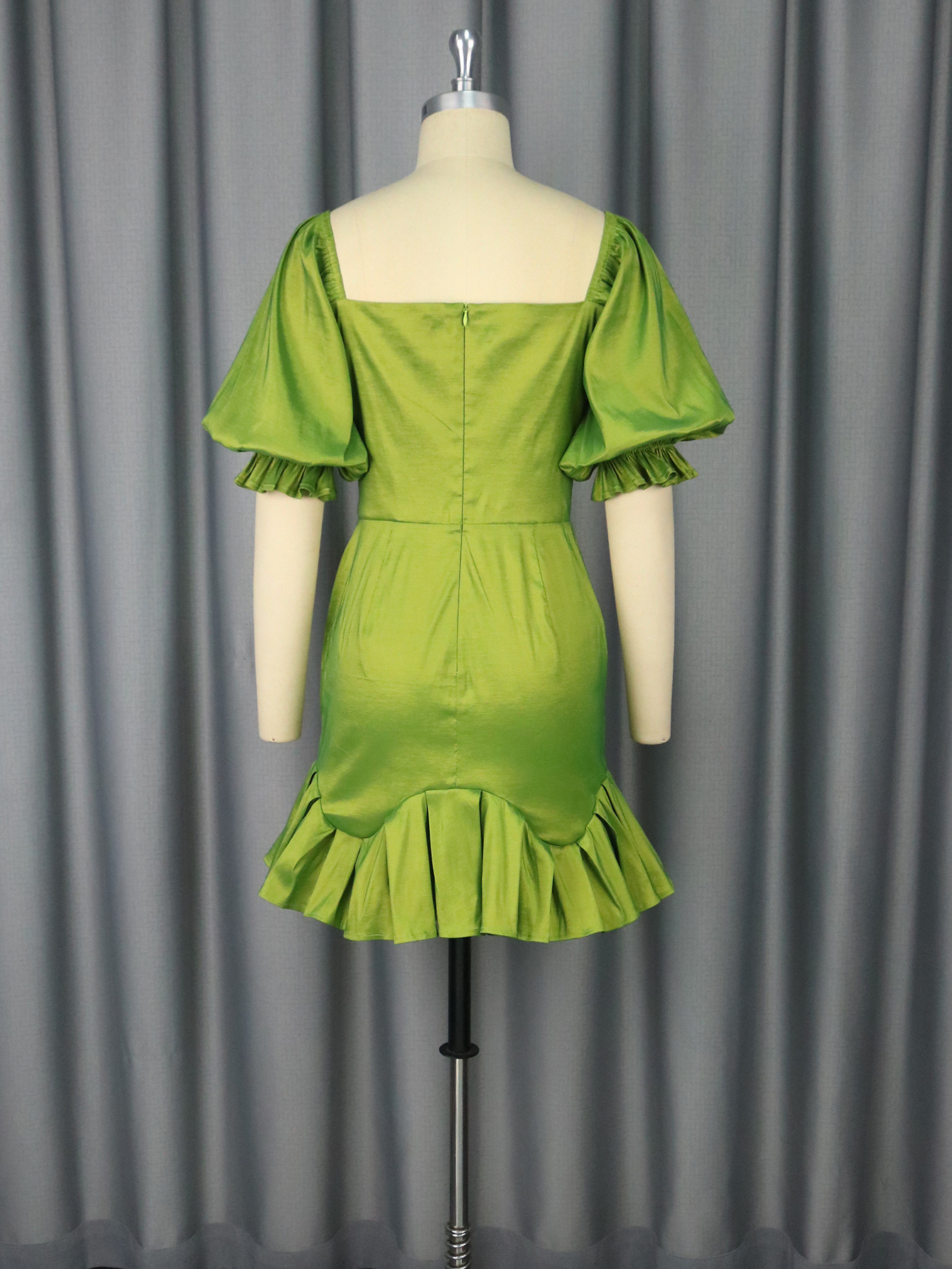 Elegant Puff-Sleeve Party Dress Sequin Patchwork Ruffled Formal Bodycon Gown