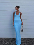 Summer Women's Sexy U-Neck Sleeveless Bodycon Long Dress