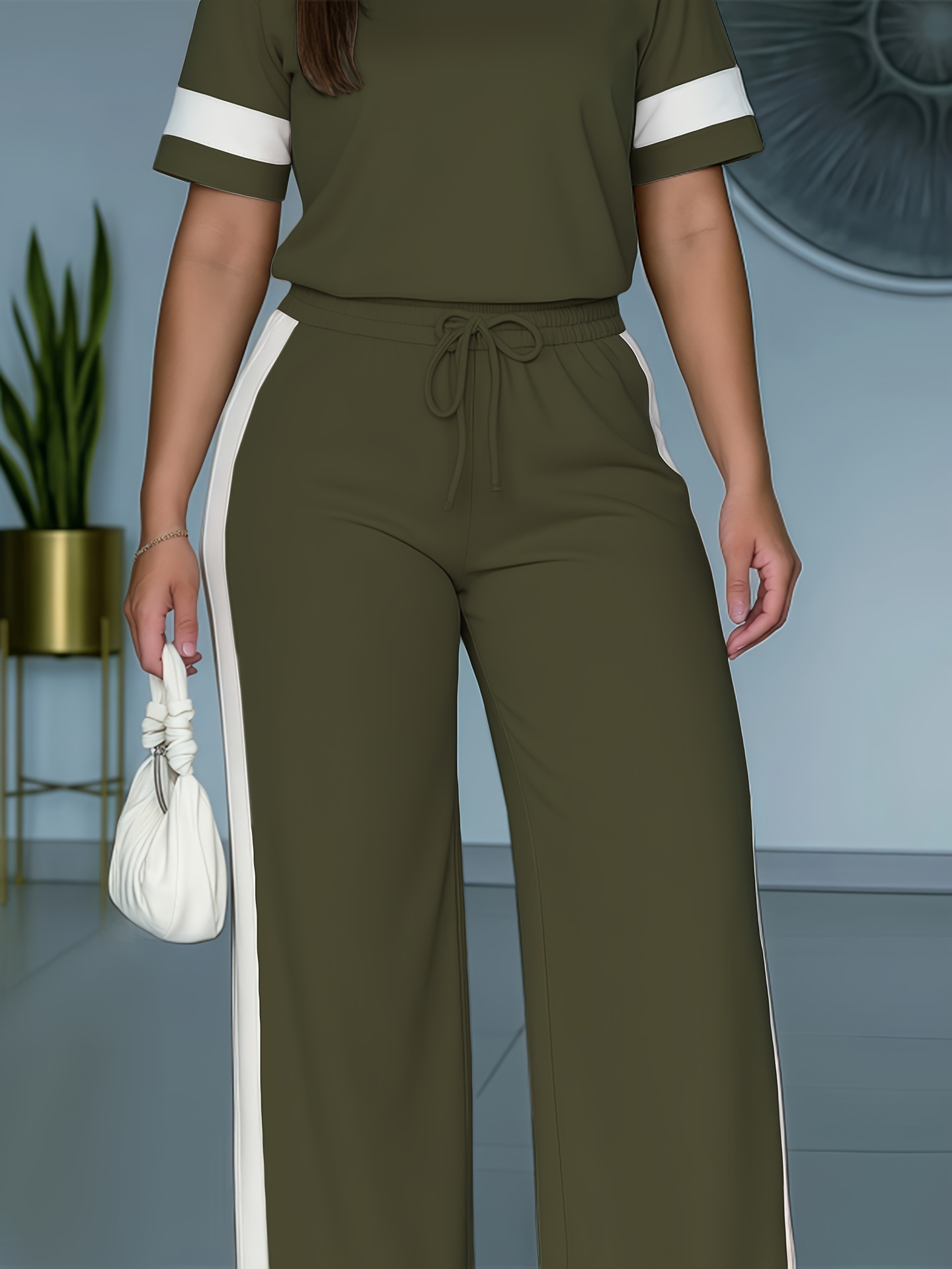 Casual Sporty Women's Fashion Short Sleeve Two Piece Pants Set