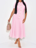Elegant Button-Detail Short-Sleeve Maxi Dress