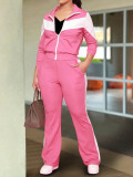 Spring/Fall Women's Trendy Color-Block Sporty Zip-Up Jacket & Casual Pants Set