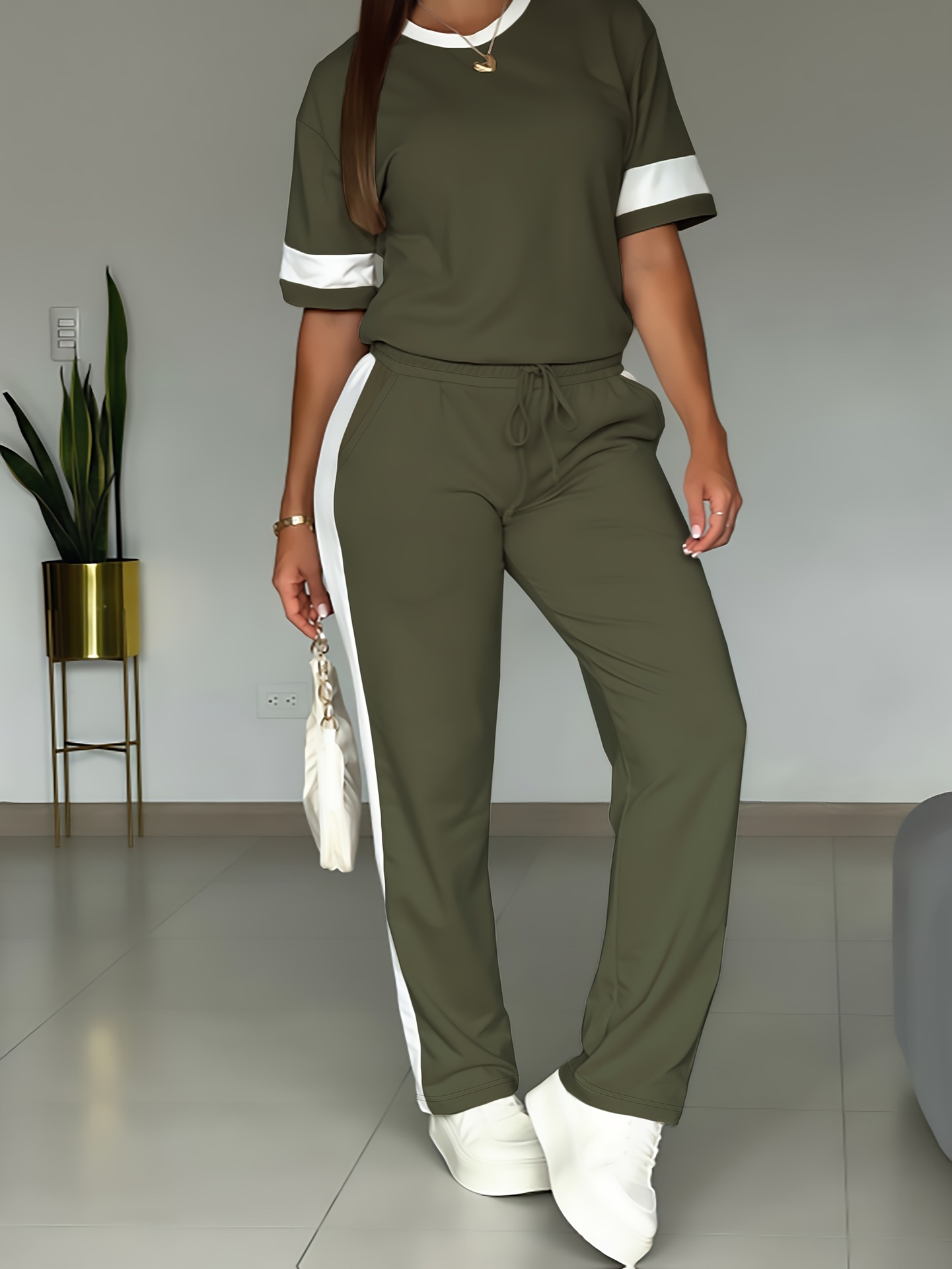 Casual Sporty Women's Fashion Short Sleeve Two Piece Pants Set