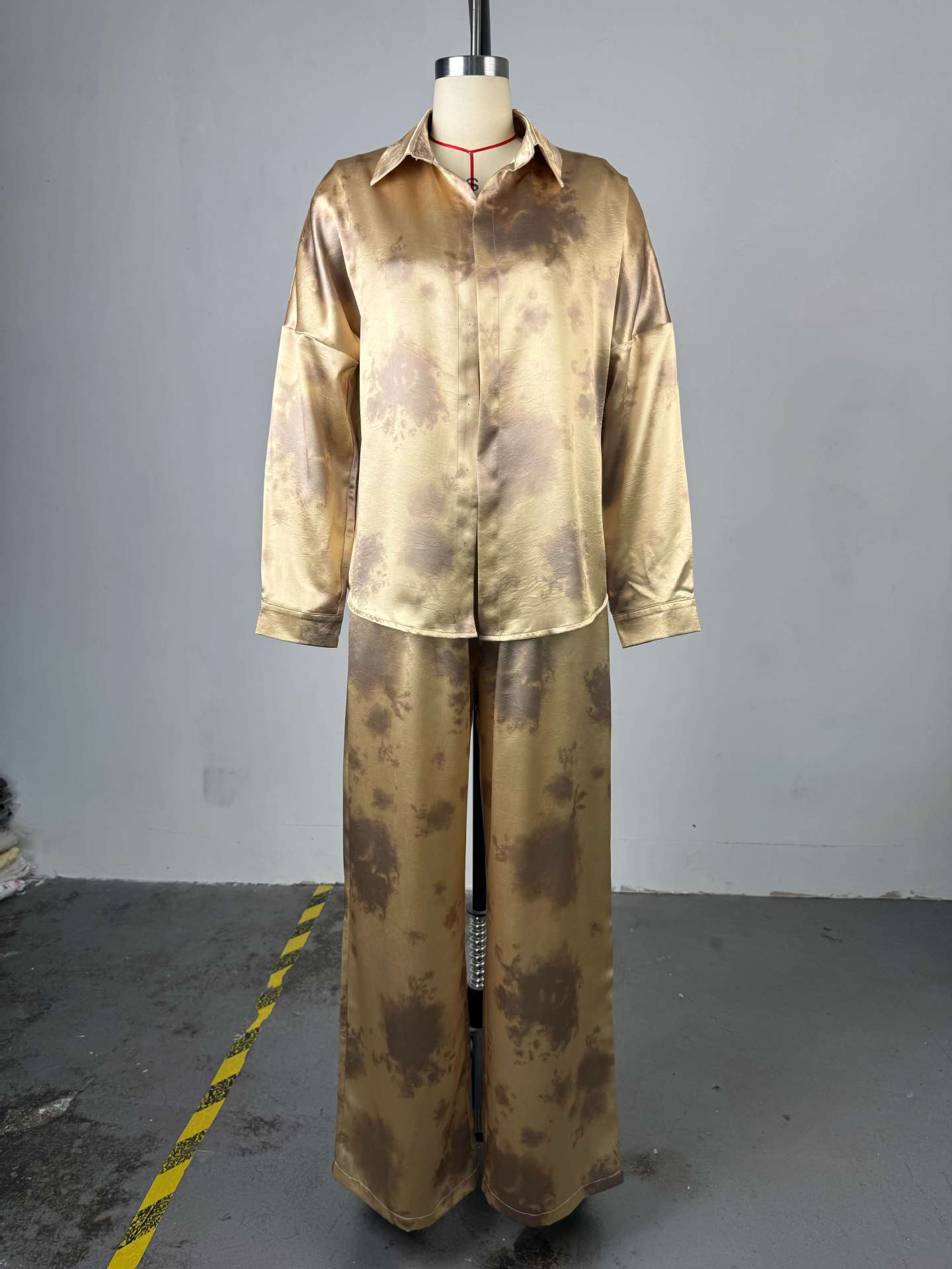 Summer Women's Fashion Turn-Down Collar Long-Sleeve Shirt & Strapless Wide-Leg Pants Three-Piece