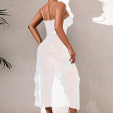 Sheer Mesh Slim-Waist Strap Dress Sexy See-Through Nightgown