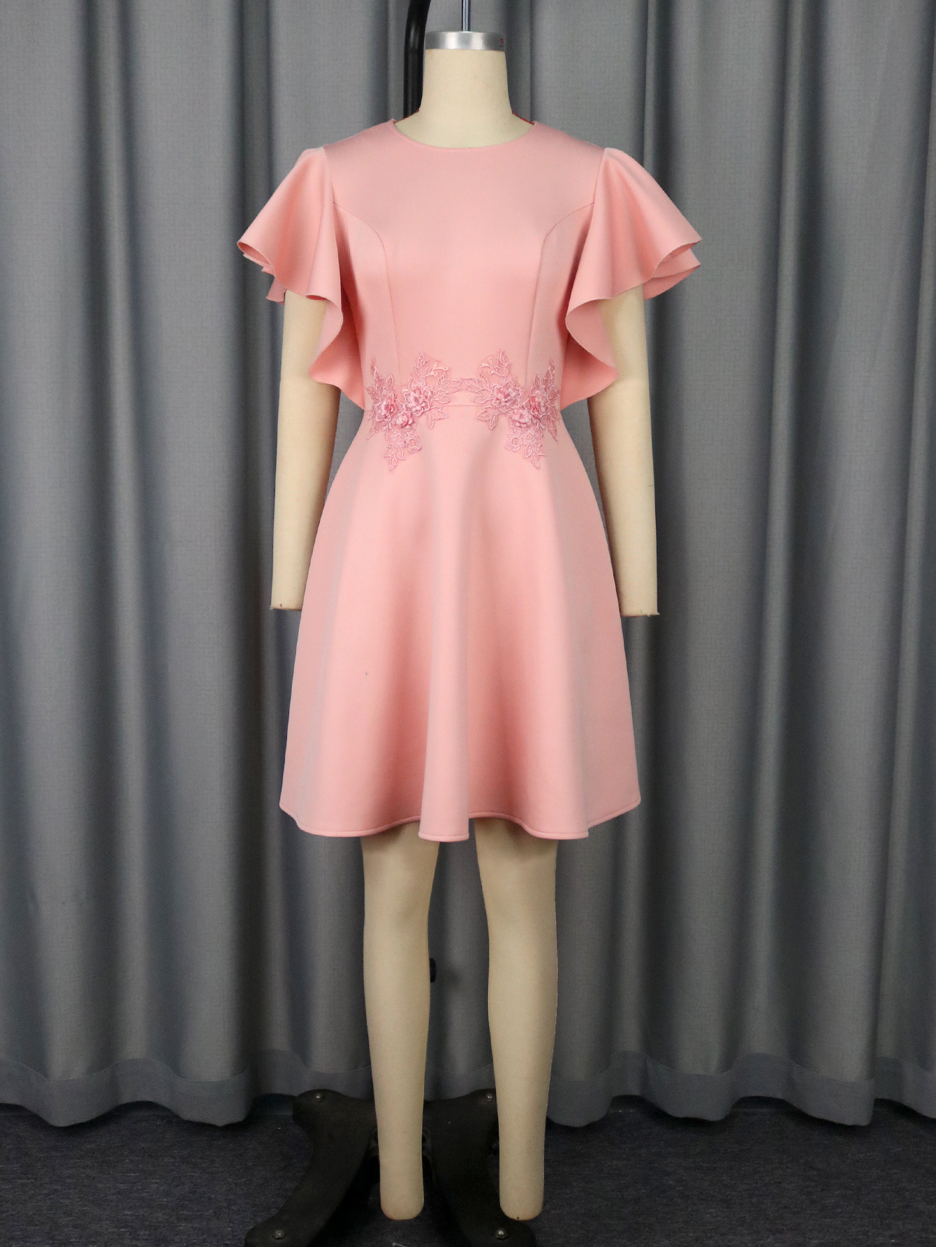 Summer Chic Round Neck Short Dress Embroidered Floral A-Line Party Gown