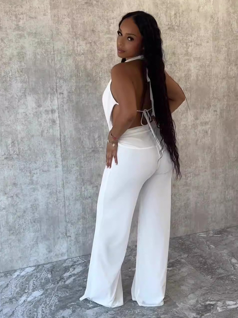 Women's Sexy Halter Neck Back Tie-Detail Sheer Mesh Two-Piece Pants Set