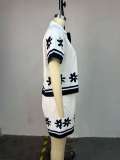 Summer Women's Fashion Turn-Down Collar Color-Block Printed Shirt & Wide-Leg Shorts Casual Set