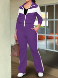 Spring/Fall Women's Trendy Color-Block Sporty Zip-Up Jacket & Casual Pants Set