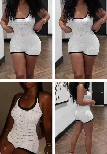 Casual Slim-Fit Color-Block Shorts Jumpsuit