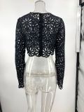 Fitted Lace Cut-Out Top & Skirt Two-Piece Set