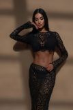 Fitted Lace Cut-Out Top & Skirt Two-Piece Set