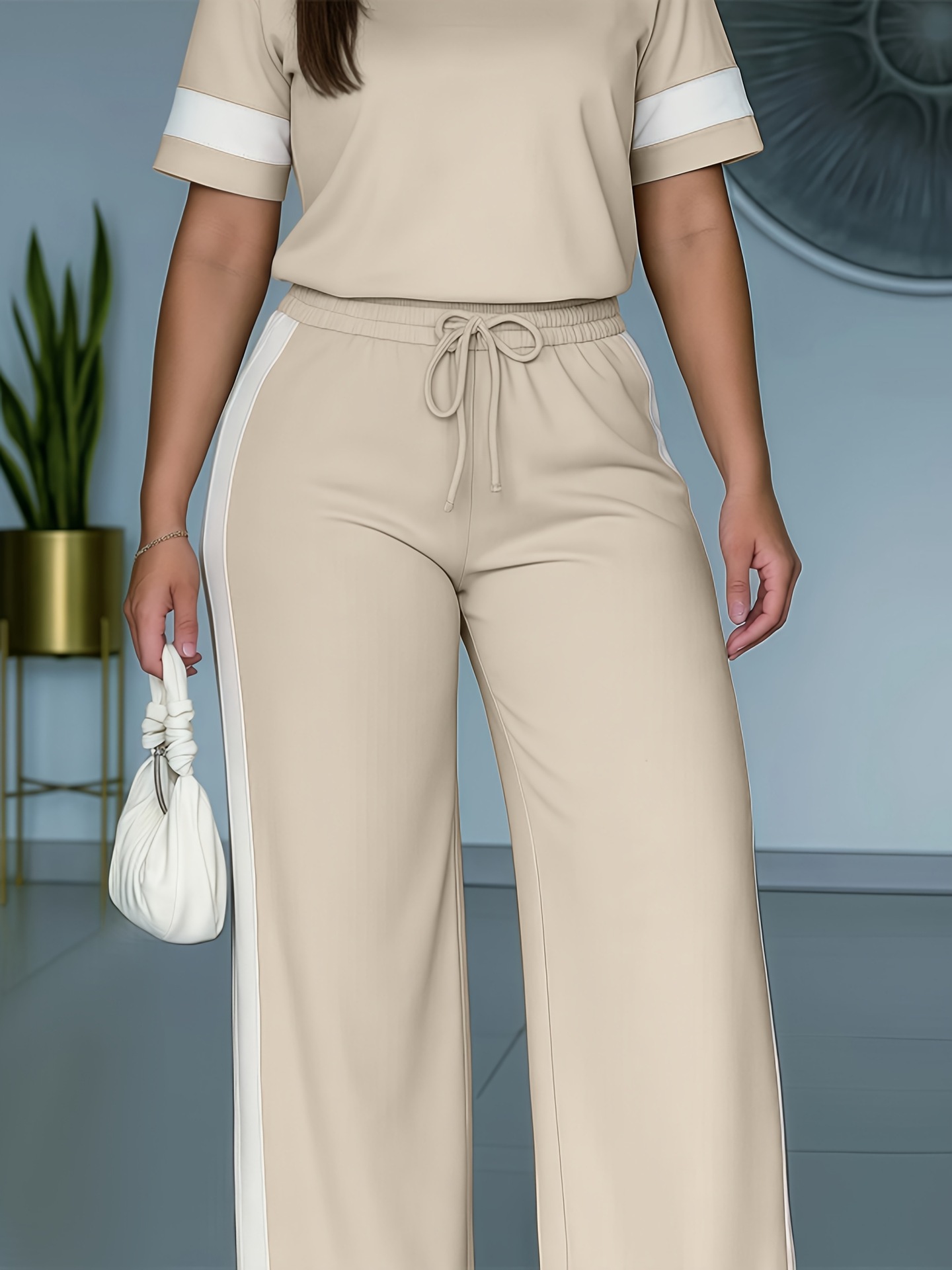 Casual Sporty Women's Fashion Short Sleeve Two Piece Pants Set