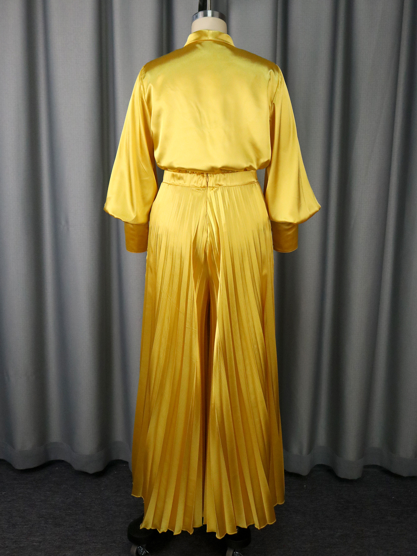 Sexy V-Neck Bow Blouse & Elegant Wide-Leg Pleated Pants Two-Piece Set