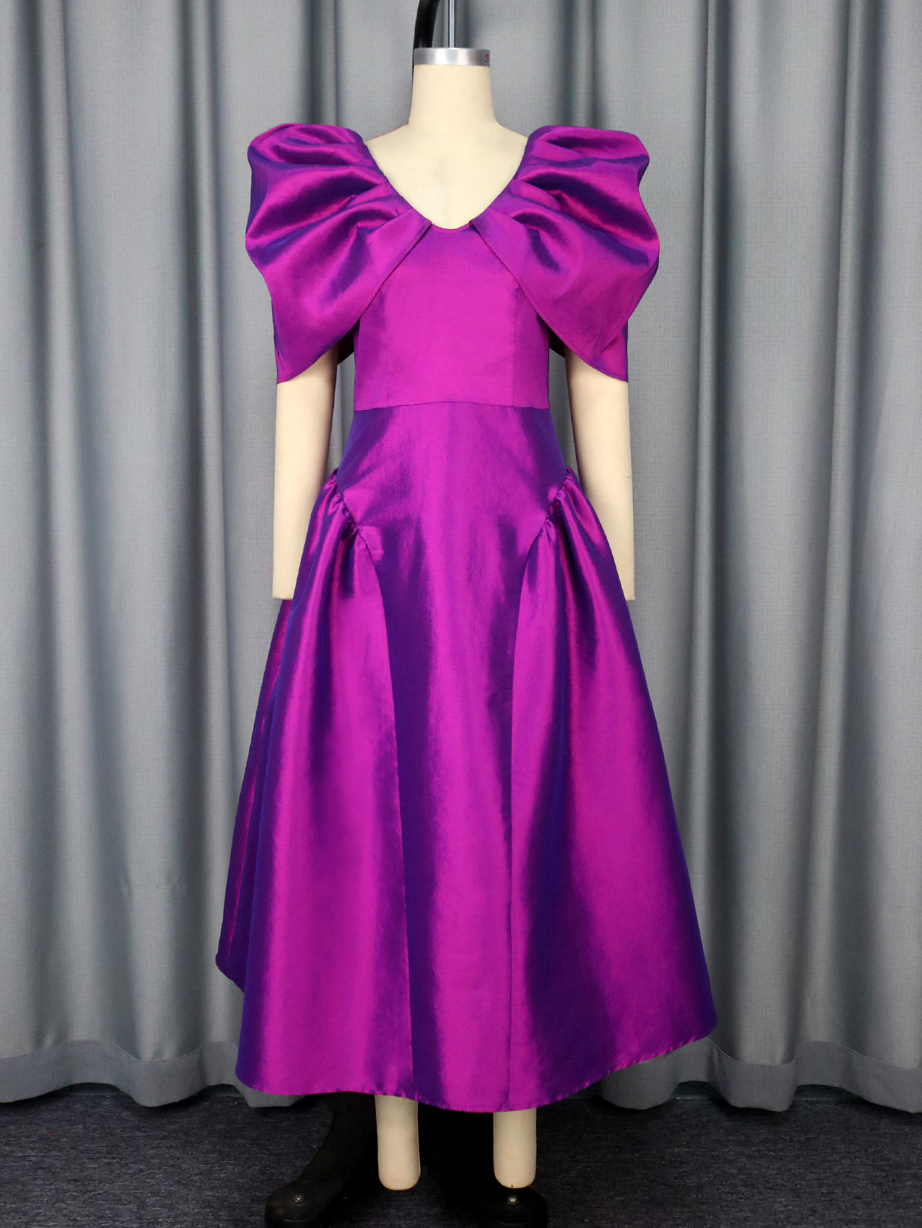 Sexy V-Neck Puff-Sleeve Evening Dress Chic Elegant A-Line Formal Gown