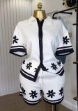 Summer Women's Fashion Turn-Down Collar Color-Block Printed Shirt & Wide-Leg Shorts Casual Set
