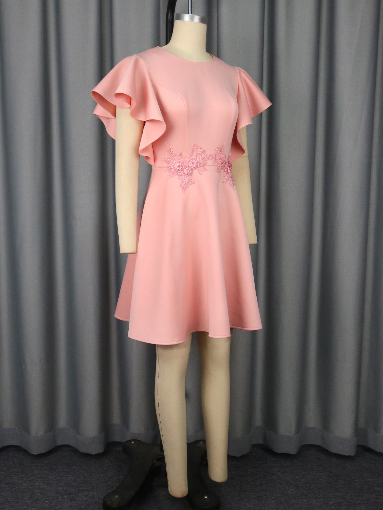 Summer Chic Round Neck Short Dress Embroidered Floral A-Line Party Gown