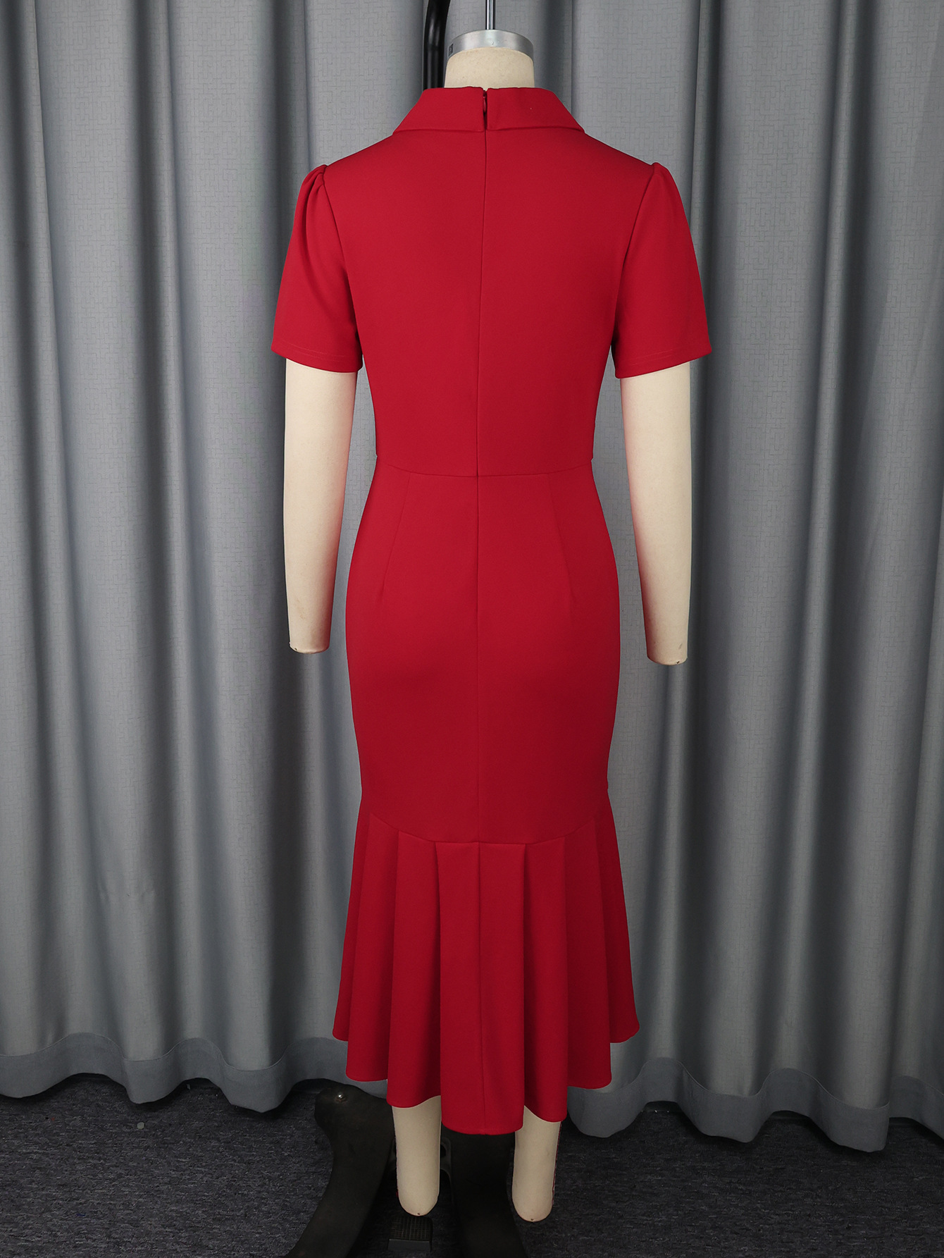 Elegant Turn-Down Collar Short-Sleeve Dress High-Waist Chic Formal Bodycon Gown