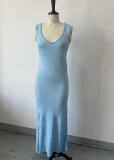 Summer Women's Sexy U-Neck Sleeveless Bodycon Long Dress