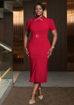 Elegant Turn-Down Collar Short-Sleeve Dress High-Waist Chic Formal Bodycon Gown Elegant Turn-Down Collar Short-Sleeve Dress High-Waist Chic Formal Bodycon Gown