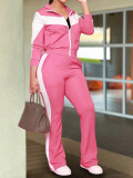 Spring/Fall Women's Trendy Color-Block Sporty Zip-Up Jacket & Casual Pants Set