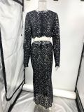 Fitted Lace Cut-Out Top & Skirt Two-Piece Set