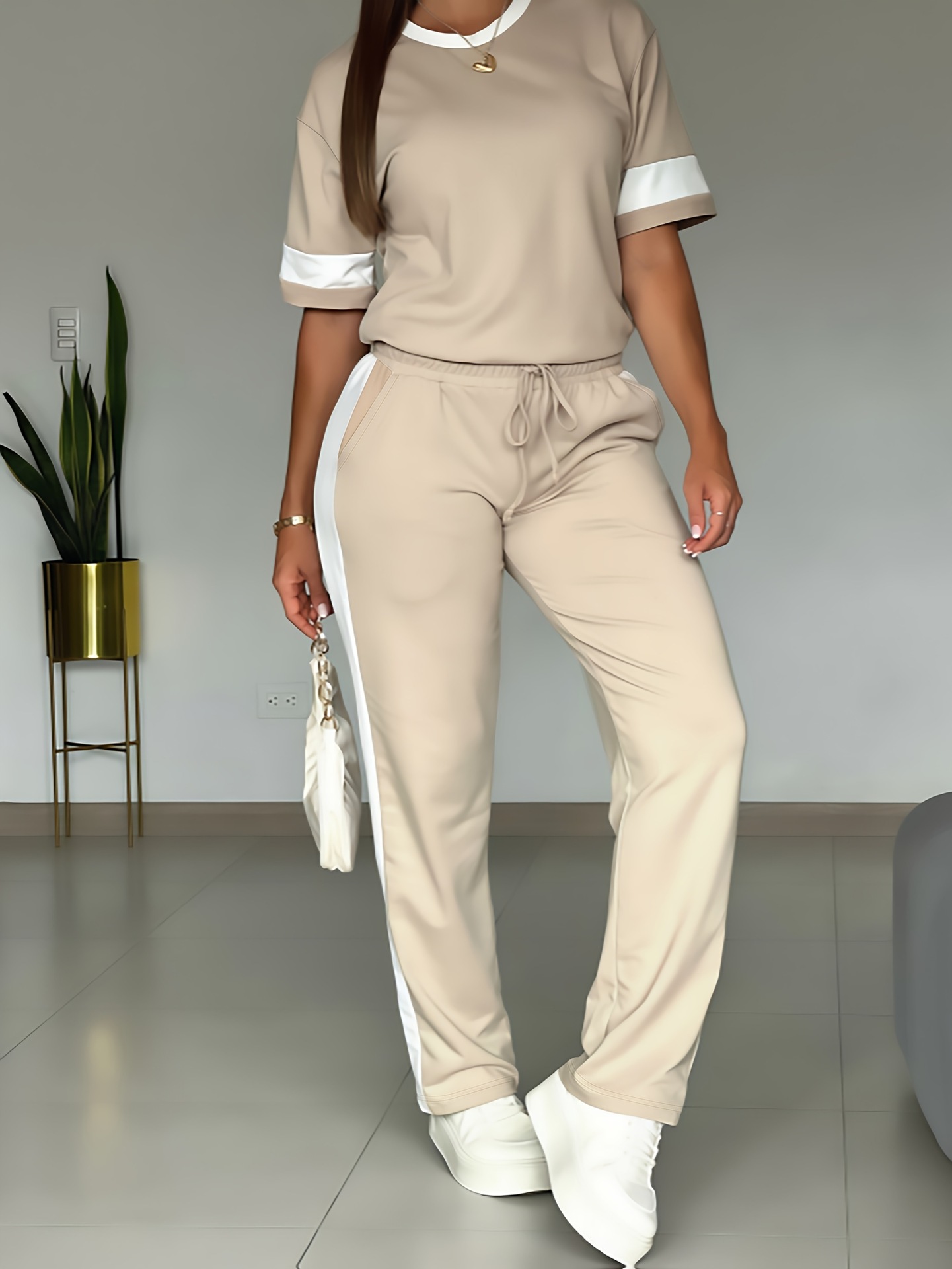 Casual Sporty Women's Fashion Short Sleeve Two Piece Pants Set